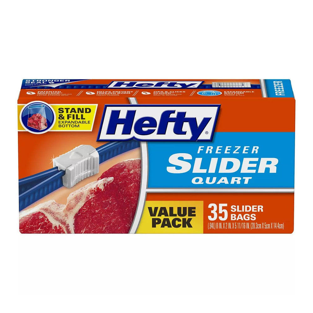 Hefty Quart Freezer Storage Slider Bags, 35 Ea